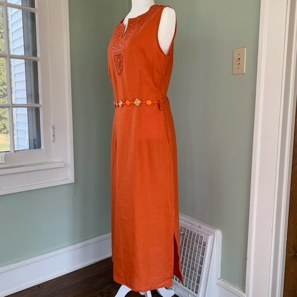 Passager Orange Sequined Embellished 100 Percent Linen Dress ~ NWT - Picture 5 of 12